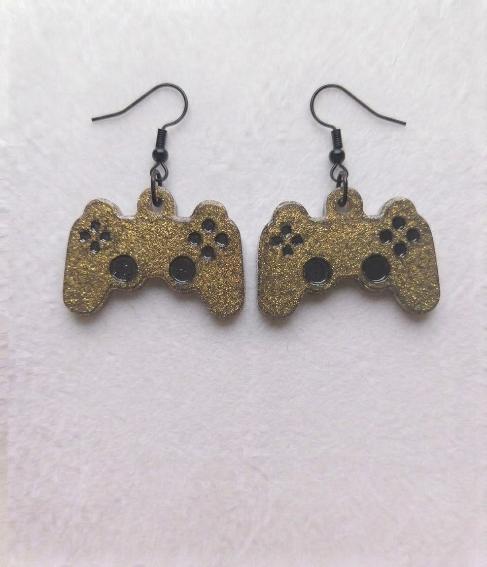 Handcrafted Epoxy Resin Playstation Controller Earrings - Gothic Wearable Art