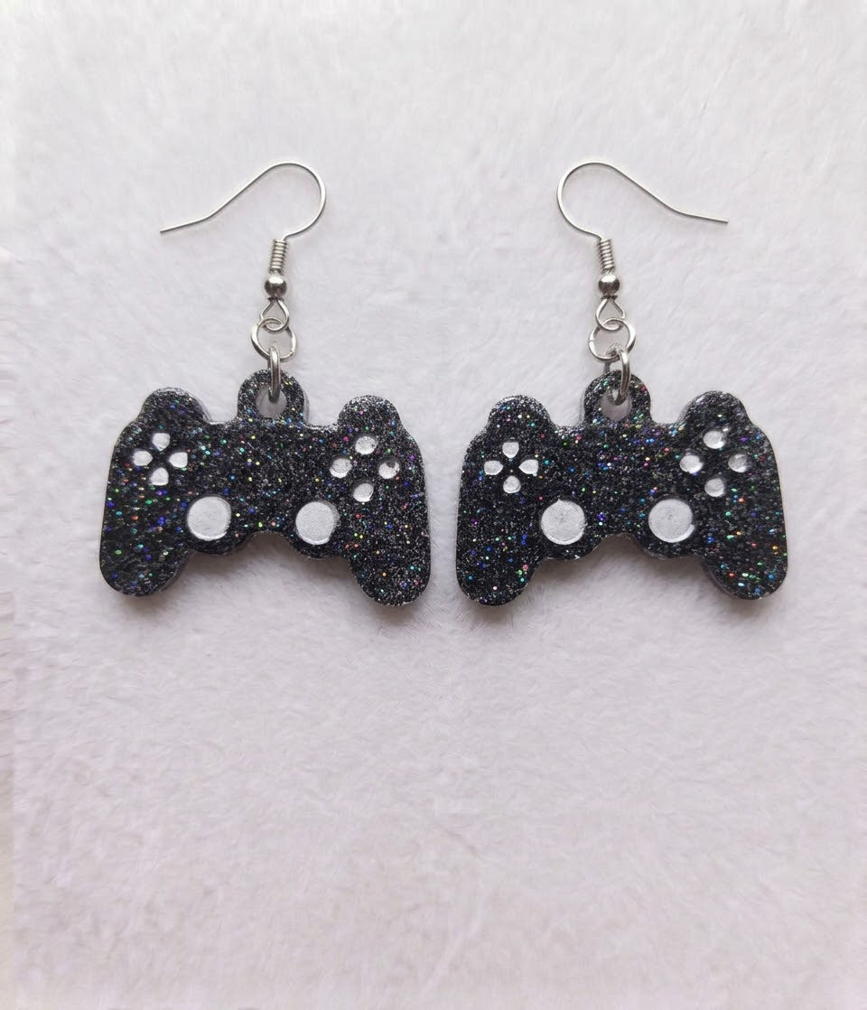 Handcrafted Epoxy Resin Playstation Controller Earrings - Gothic Wearable Art