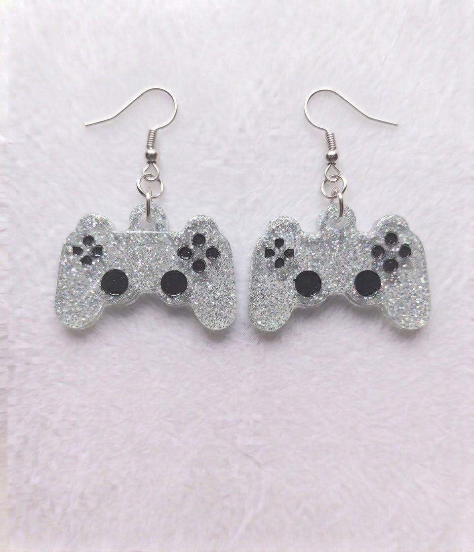 Handcrafted Epoxy Resin Playstation Controller Earrings - Gothic Wearable Art