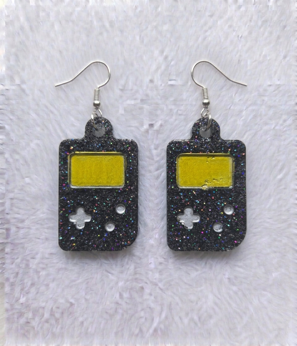 Discounted Imperfection! Handcrafted Epoxy Resin Game Boy Earrings - Gothic Wearable Art