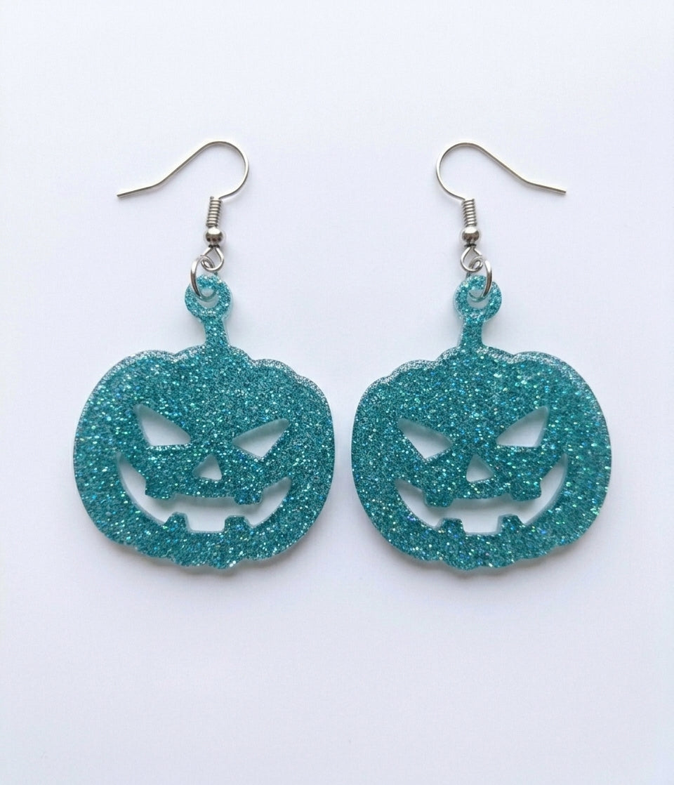 Handcrafted Epoxy Resin Jack-o-Lantern Earrings - Gothic Wearable Art