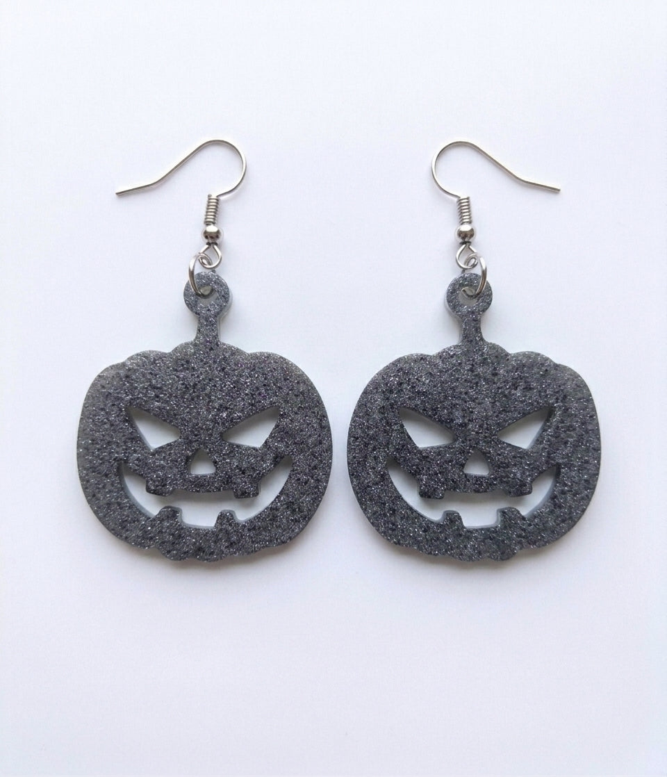 Handcrafted Epoxy Resin Jack-o-Lantern Earrings - Gothic Wearable Art