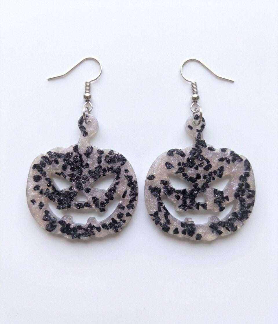 Handcrafted Epoxy Resin Jack-o-Lantern Earrings - Gothic Wearable Art