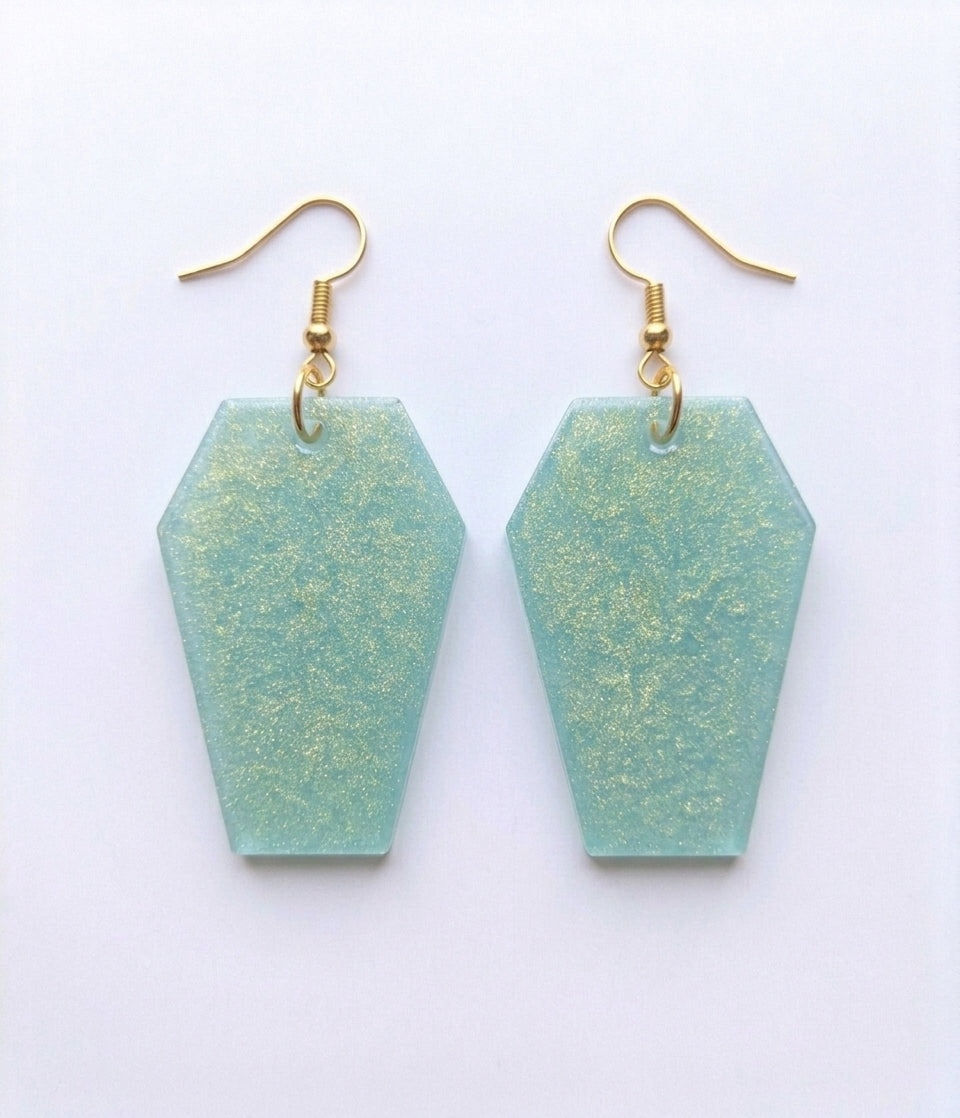 Handcrafted Epoxy Resin Coffin Earrings - Gothic Wearable Art