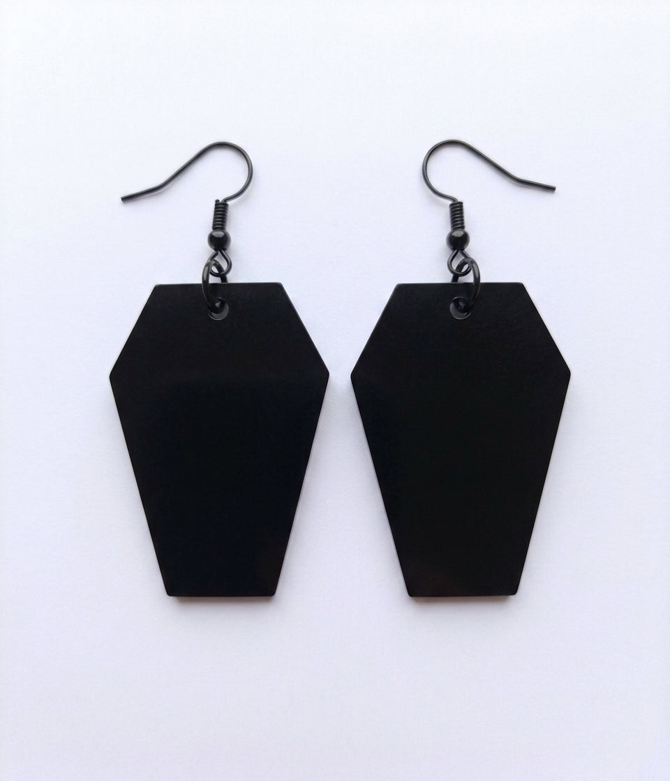 Handcrafted Epoxy Resin Coffin Earrings - Gothic Wearable Art