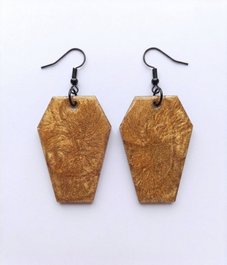Handcrafted Epoxy Resin Coffin Earrings - Gothic Wearable Art