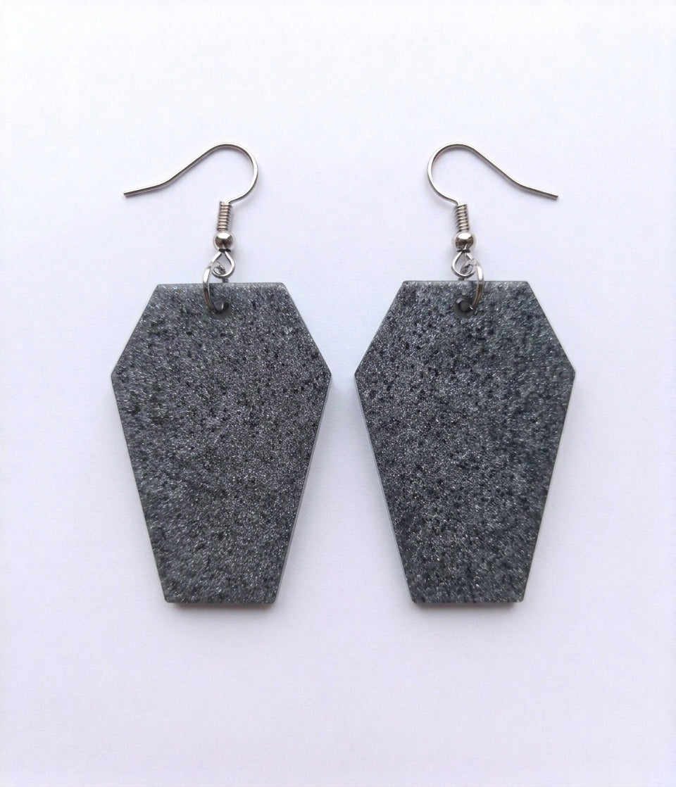 Handcrafted Epoxy Resin Coffin Earrings - Gothic Wearable Art