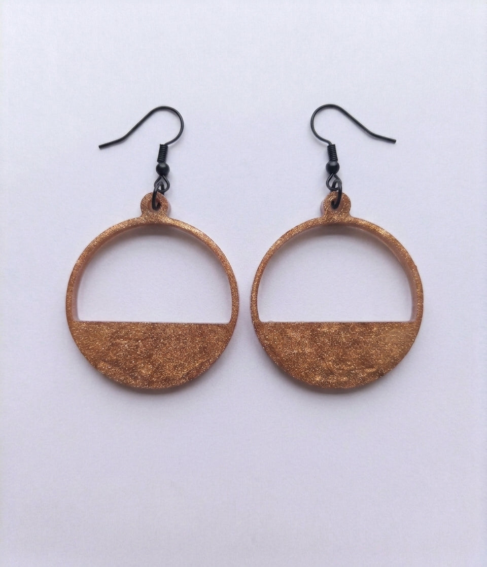Handcrafted Epoxy Resin Half Circle Earrings - Gothic Wearable Art