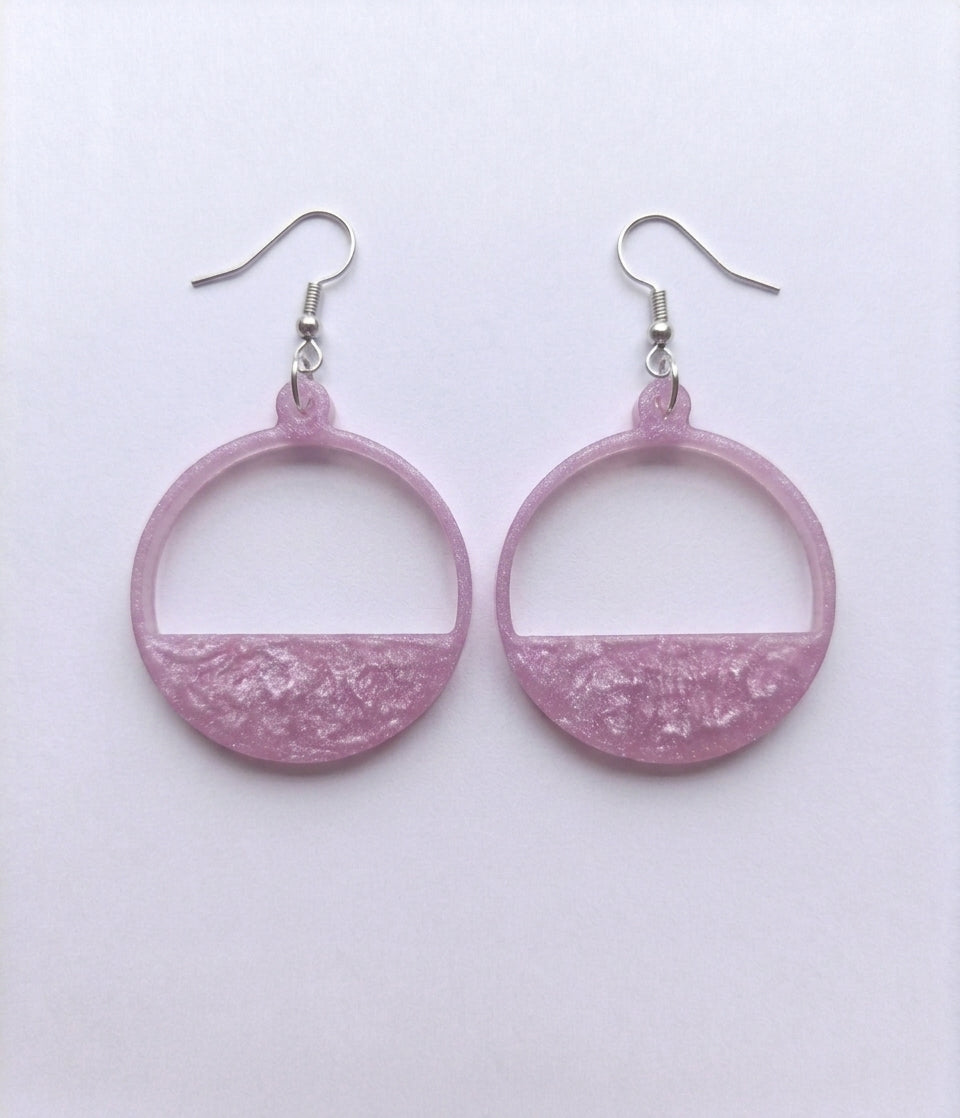 Handcrafted Epoxy Resin Half Circle Earrings - Gothic Wearable Art