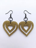 Handcrafted Epoxy Resin Double Heart Earrings - Gothic Wearable Art
