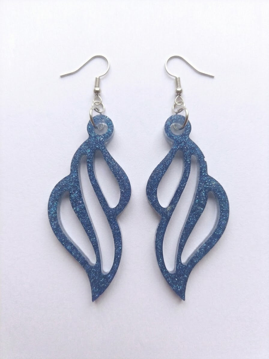 Handcrafted Epoxy Resin Abstract Curves Earrings - Gothic Wearable Art
