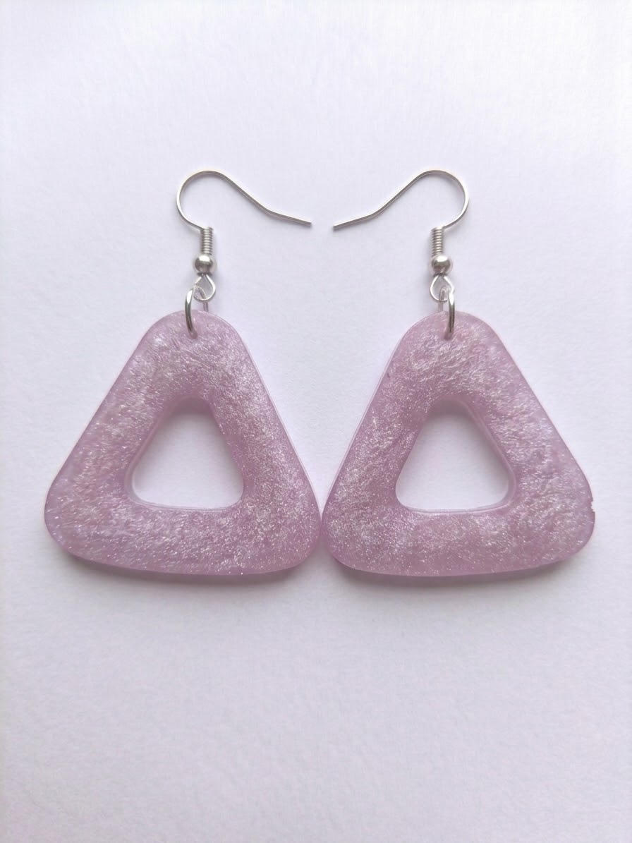 Handcrafted Epoxy Resin Geometric Triangle Earrings - Gothic Wearable Art