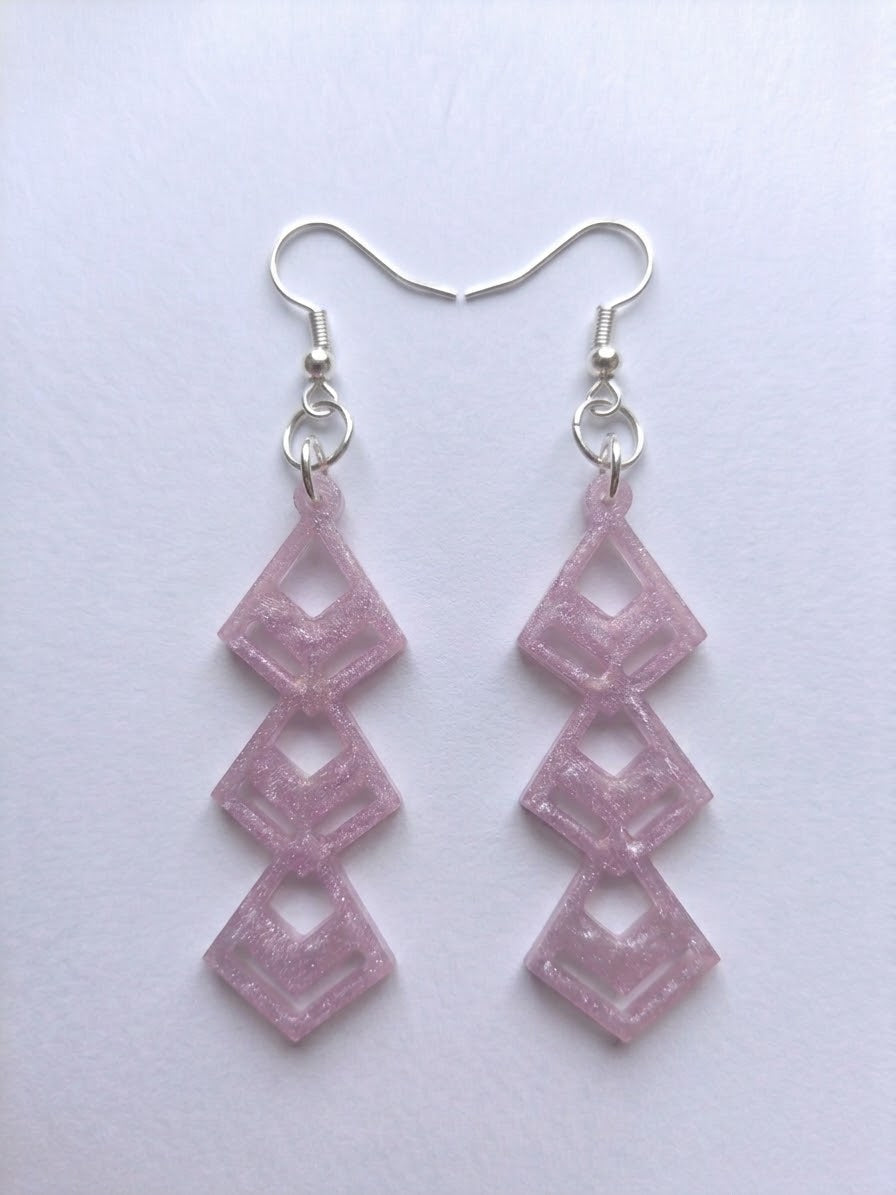 Handcrafted Epoxy Resin Diamond Cascade Earrings - Gothic Wearable Art