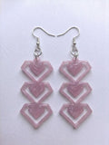 Handcrafted Epoxy Resin Cascading Hearts Earrings - Gothic Wearable Art