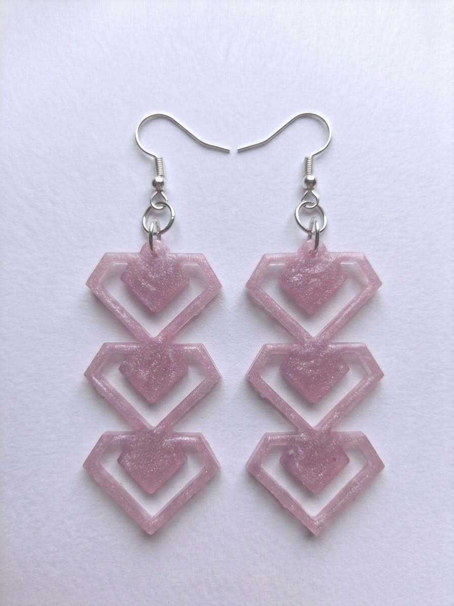 Handcrafted Epoxy Resin Cascading Hearts Earrings - Gothic Wearable Art