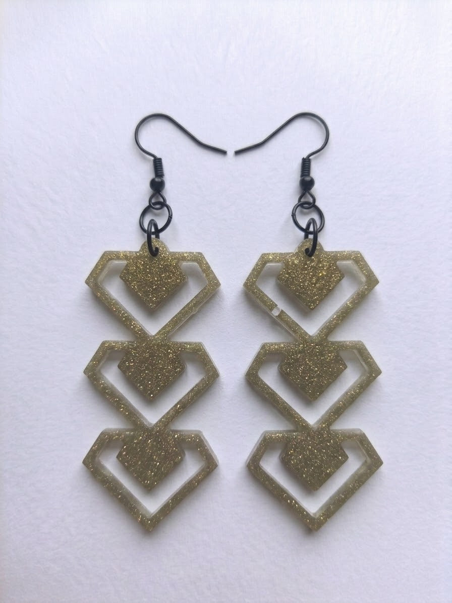Handcrafted Epoxy Resin Cascading Hearts Earrings - Gothic Wearable Art