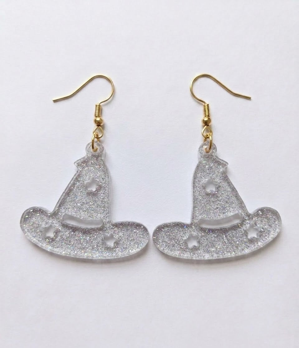 Handcrafted Epoxy Resin Witch Hat Earrings - Gothic Wearable Art