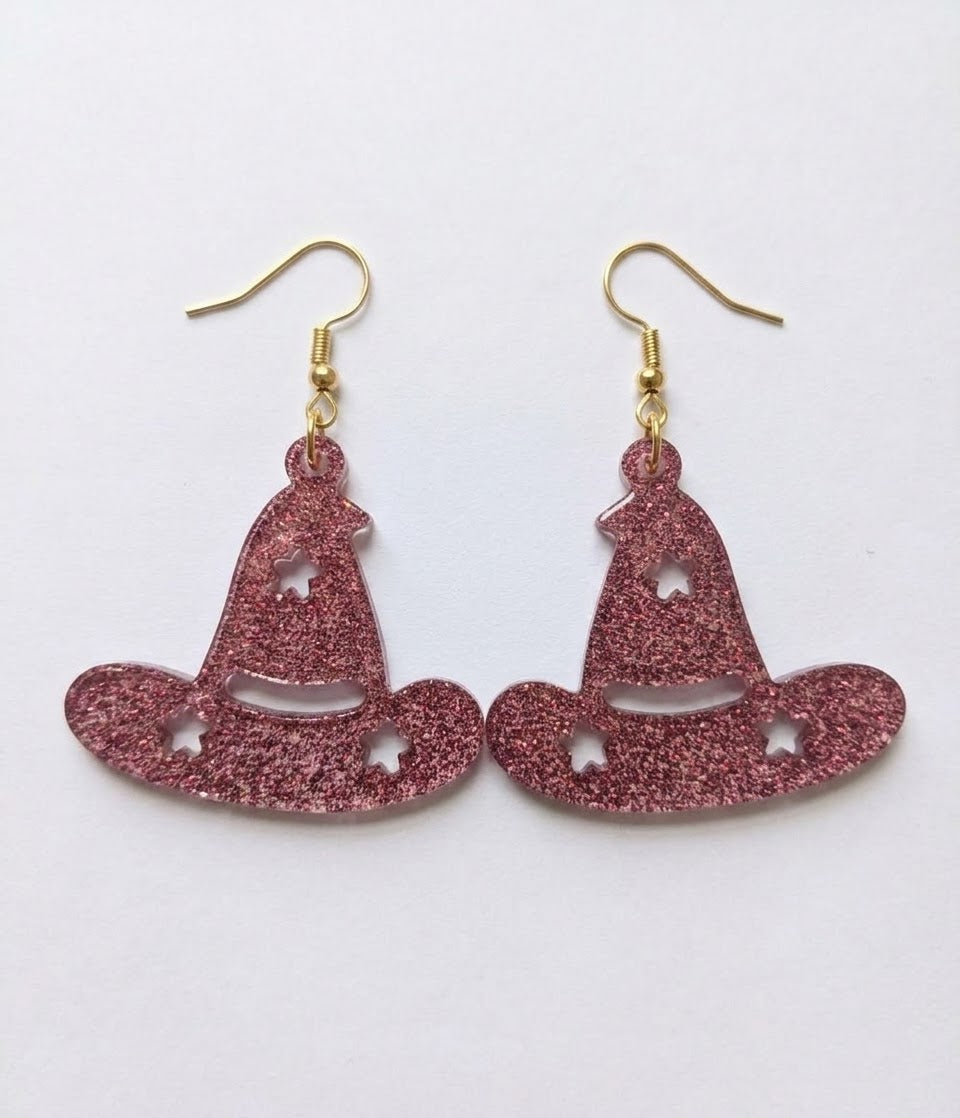 Handcrafted Epoxy Resin Witch Hat Earrings - Gothic Wearable Art