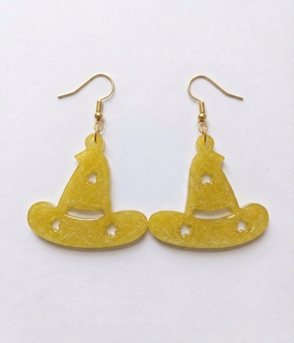 Handcrafted Epoxy Resin Witch Hat Earrings - Gothic Wearable Art