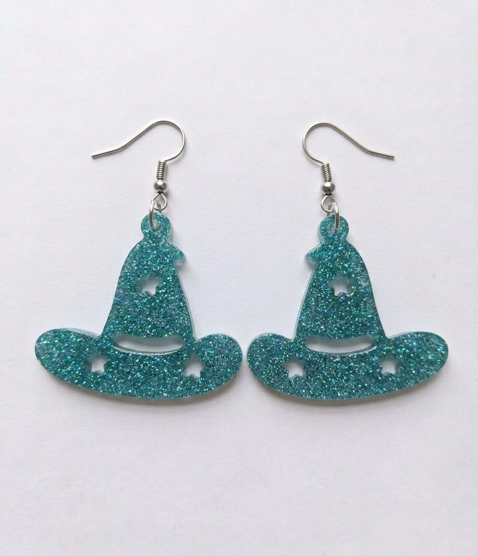 Handcrafted Epoxy Resin Witch Hat Earrings - Gothic Wearable Art