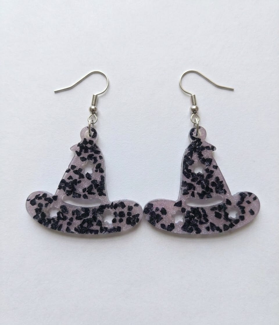 Handcrafted Epoxy Resin Witch Hat Earrings - Gothic Wearable Art