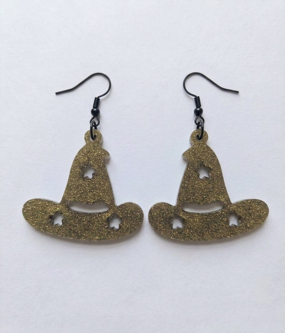 Handcrafted Epoxy Resin Witch Hat Earrings - Gothic Wearable Art