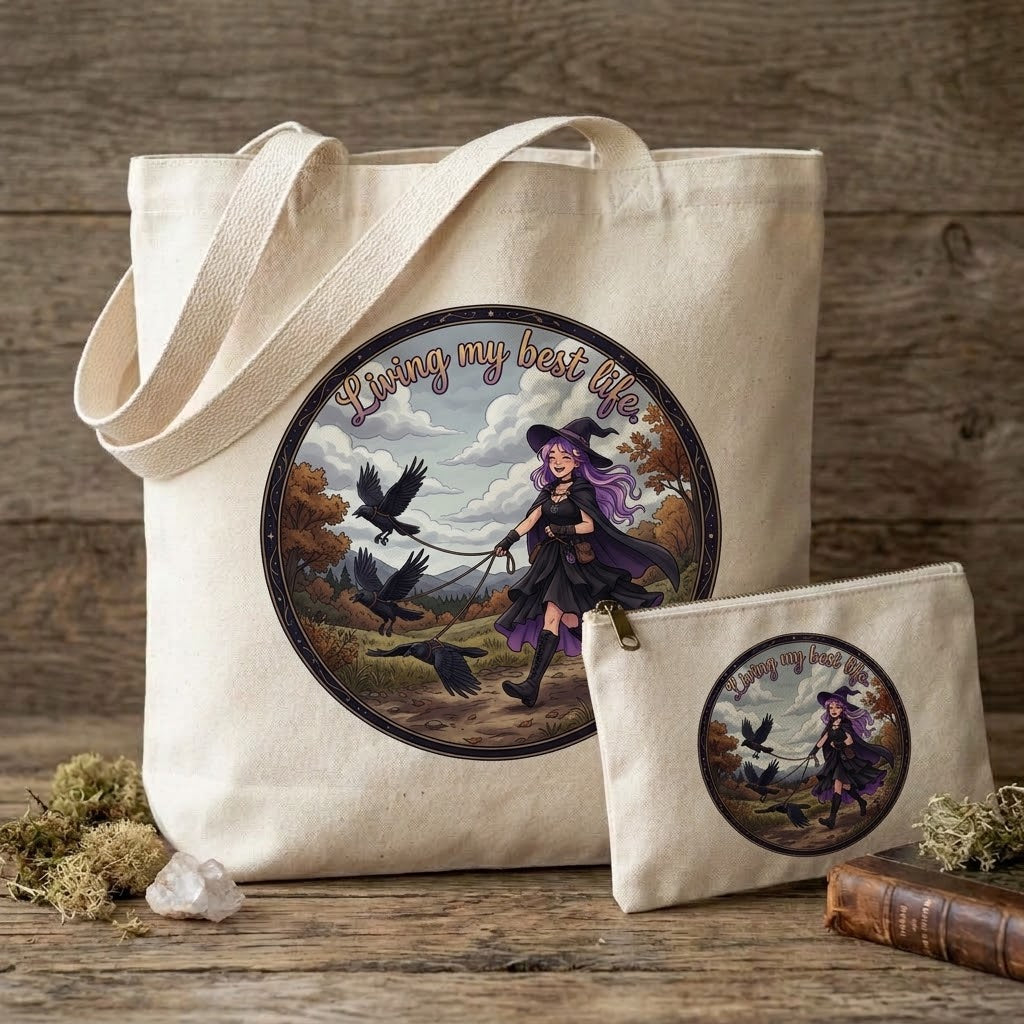 Living My Best Life Sublimation Printed Tote Bag & Matching Handbag Set - Gothic Wearable Art