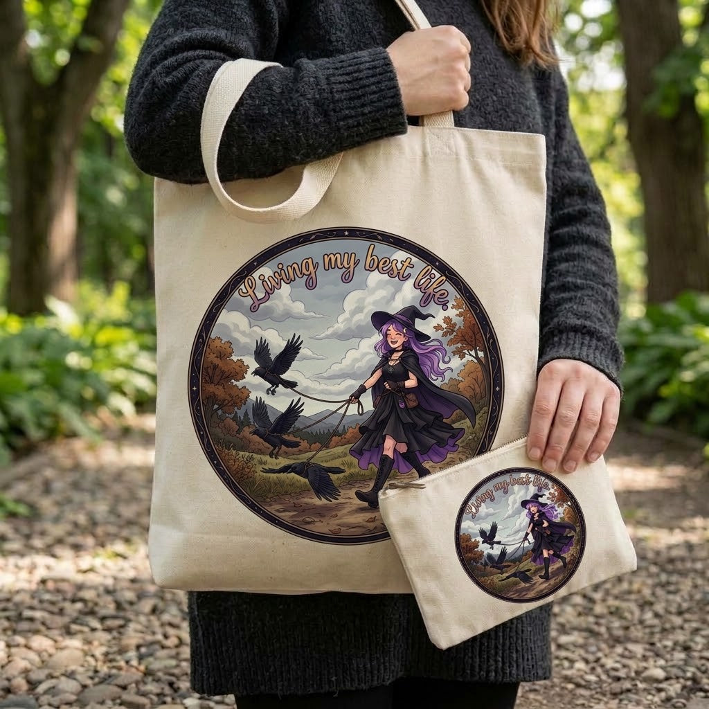Living My Best Life Sublimation Printed Tote Bag & Matching Handbag Set - Gothic Wearable Art