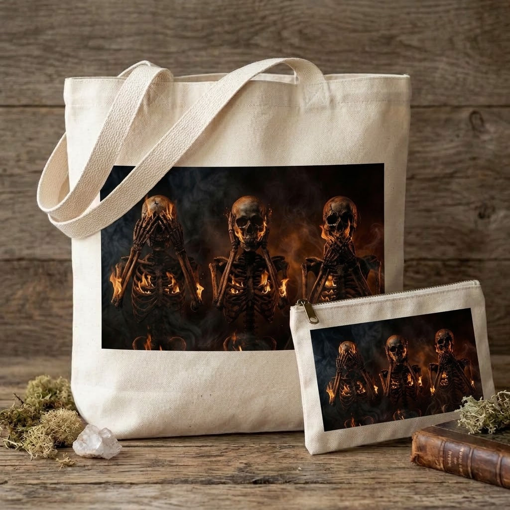 Say, Hear, Speak No Evil Sublimation Printed Tote Bag & Matching Handbag Set - Gothic Wearable Art