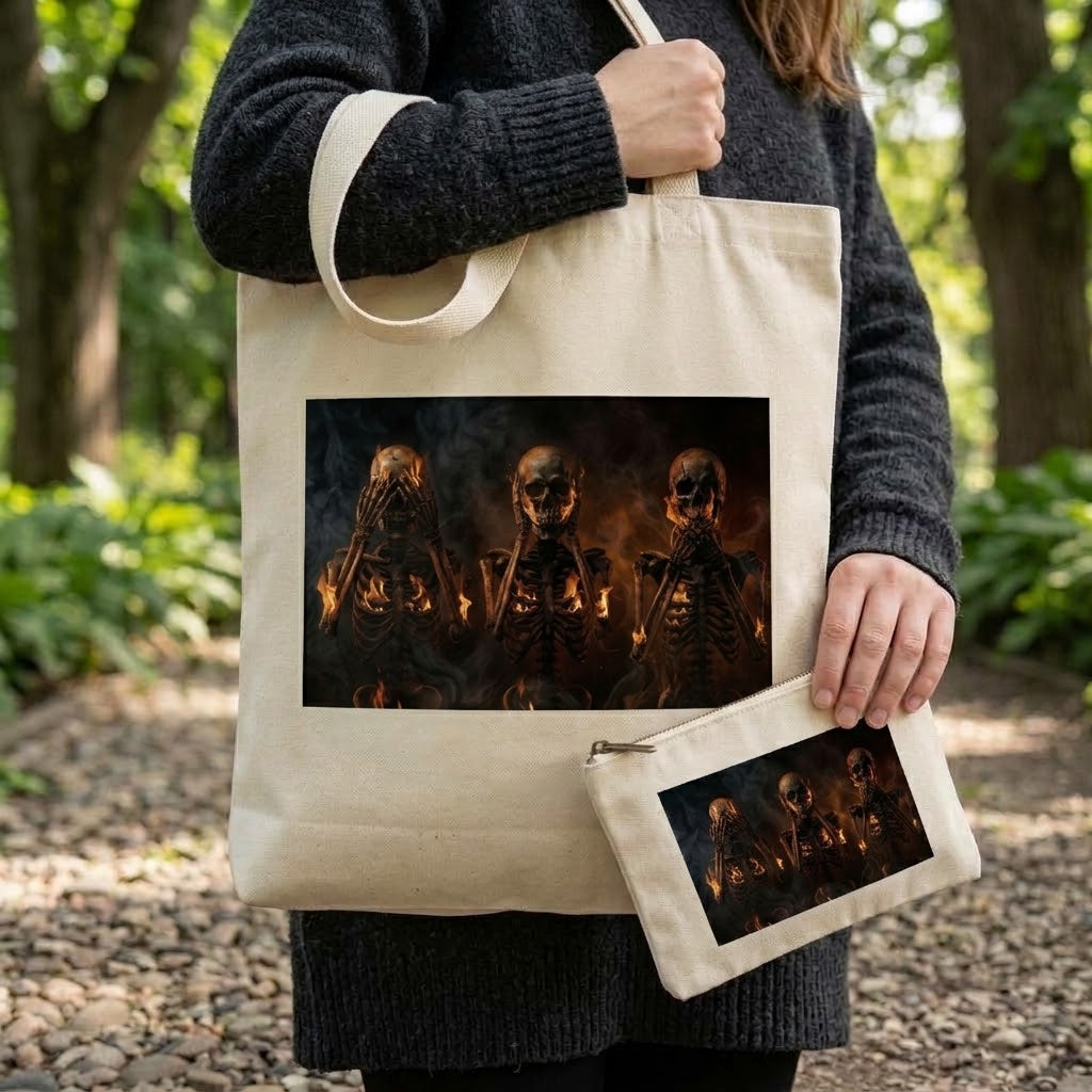 Say, Hear, Speak No Evil Sublimation Printed Tote Bag & Matching Handbag Set - Gothic Wearable Art