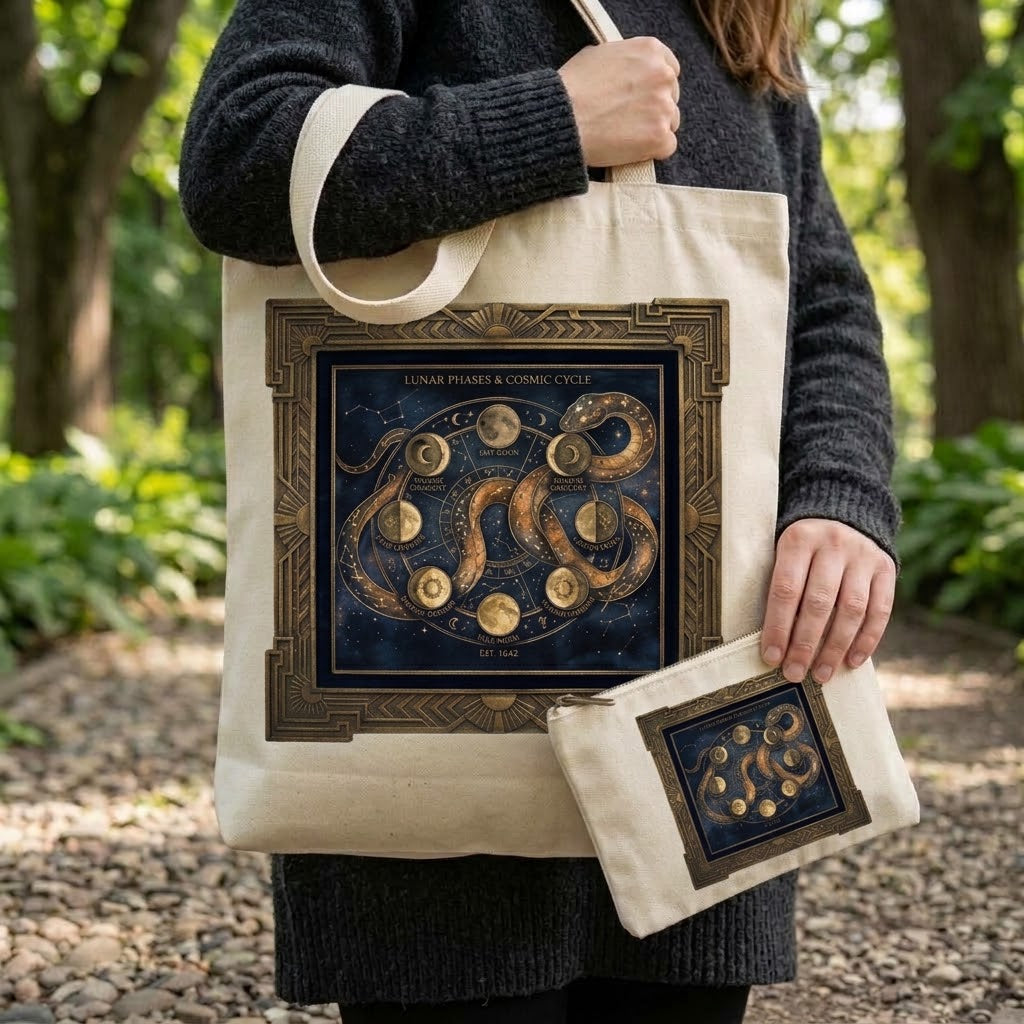 Lunar Phases Sublimation Printed Tote Bag & Matching Handbag Set - Gothic Wearable Art