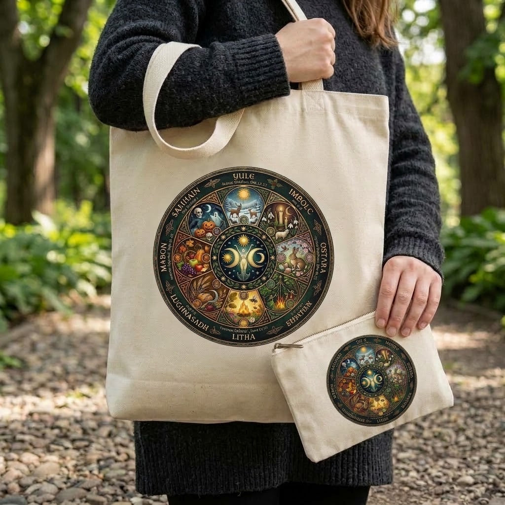 Wheel of The Year Sublimation Printed Tote Bag & Matching Handbag Set - Gothic Wearable Art