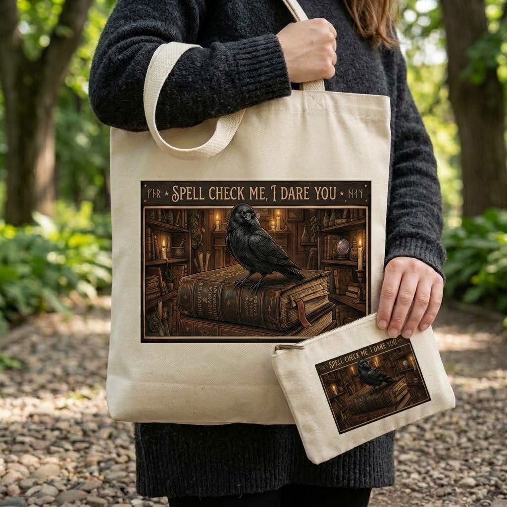 Spell Check Sublimation Printed Tote Bag & Matching Handbag Set - Gothic Wearable Art