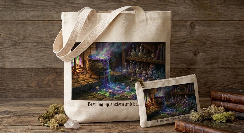 Brewing Chaos Sublimation Printed Tote Bag & Matching Handbag Set - Gothic Wearable Art