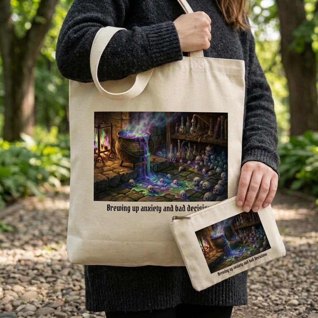 Brewing Chaos Sublimation Printed Tote Bag & Matching Handbag Set - Gothic Wearable Art