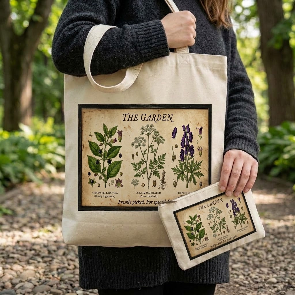Poison Garden Sublimation Printed Tote Bag & Matching Handbag Set - Gothic Wearable Art