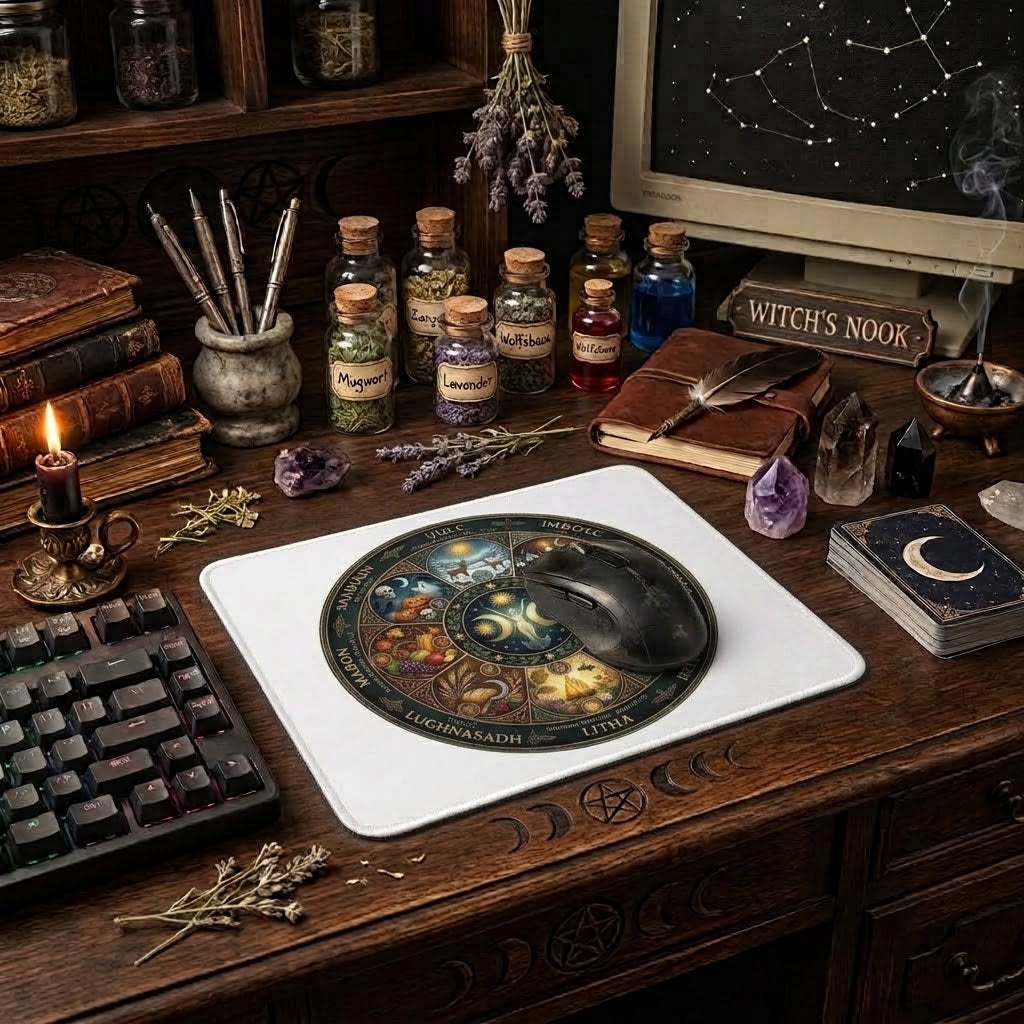 Sacred Wheel Sublimation Printed Standard Mouse Pad - Gothic Workspace Art
