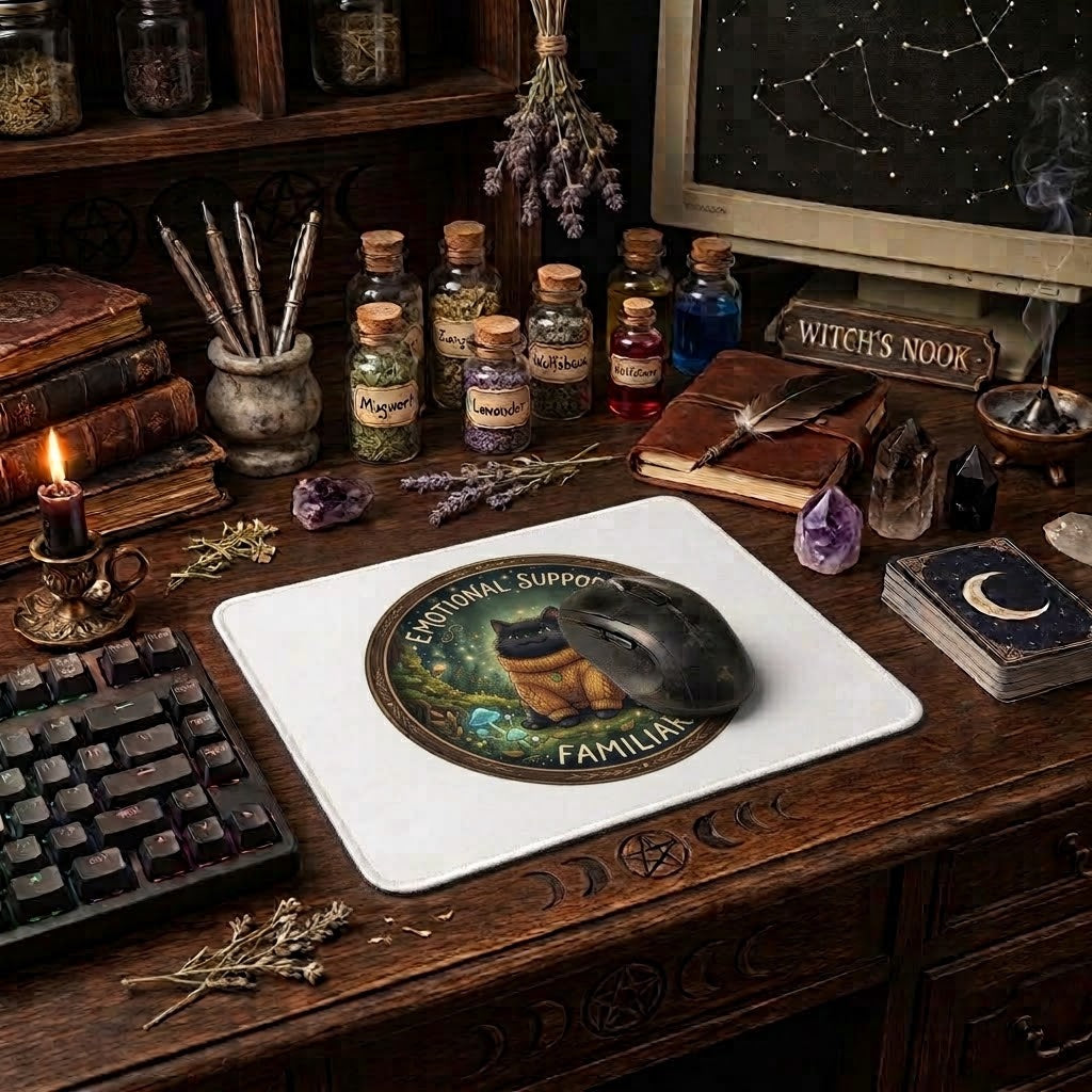 Emotional Support Familiar Sublimation Printed Standard Mouse Pad - Gothic Workspace Art