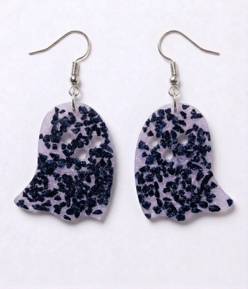 Handcrafted Epoxy Resin Ghost Earrings - Gothic Wearable Art