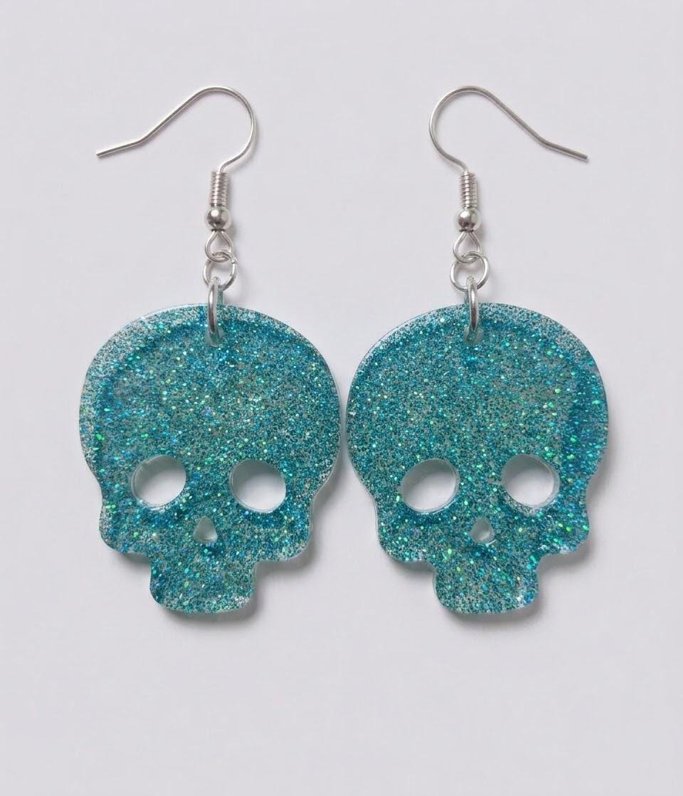 Handcrafted Epoxy Resin Skull Earrings - Gothic Wearable Art