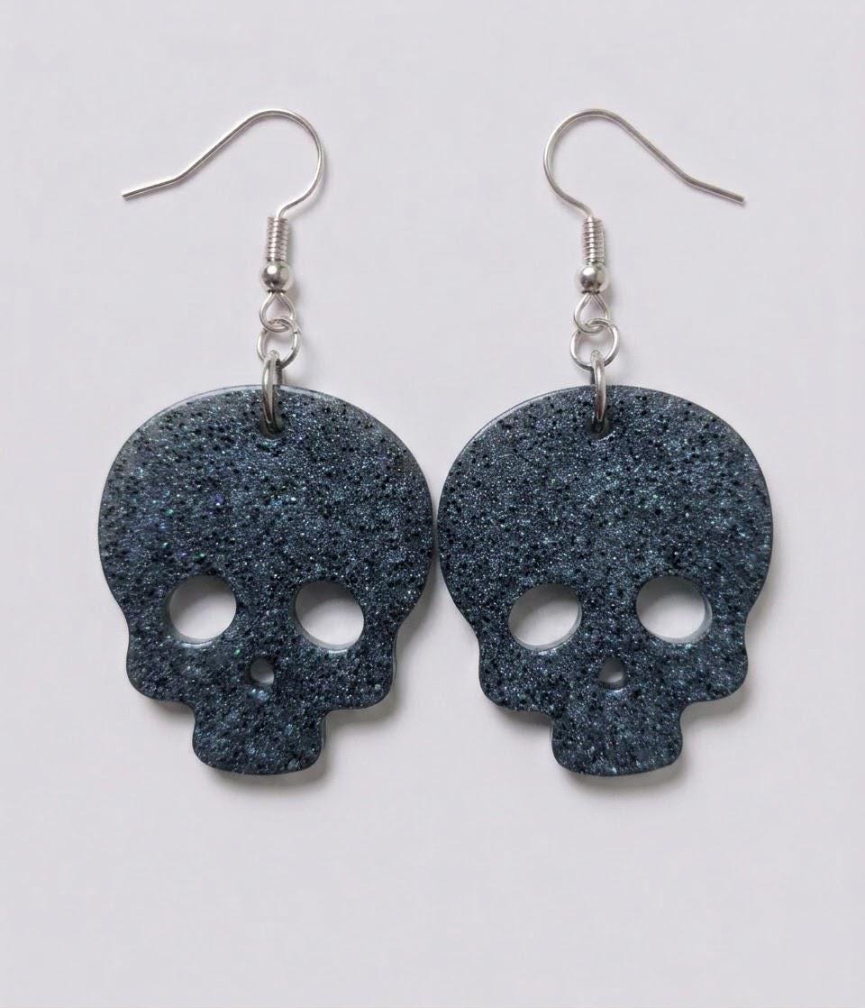 Handcrafted Epoxy Resin Skull Earrings - Gothic Wearable Art