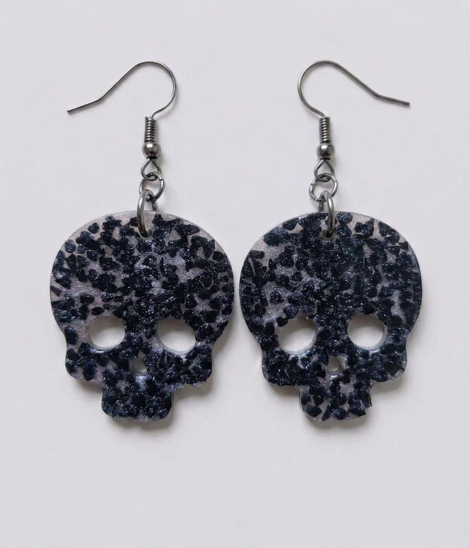 Handcrafted Epoxy Resin Skull Earrings - Gothic Wearable Art