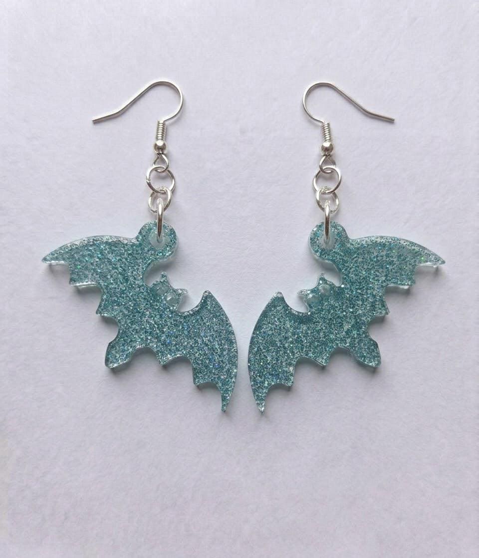 Handcrafted Epoxy Resin Bat Earrings - Gothic Wearable Art