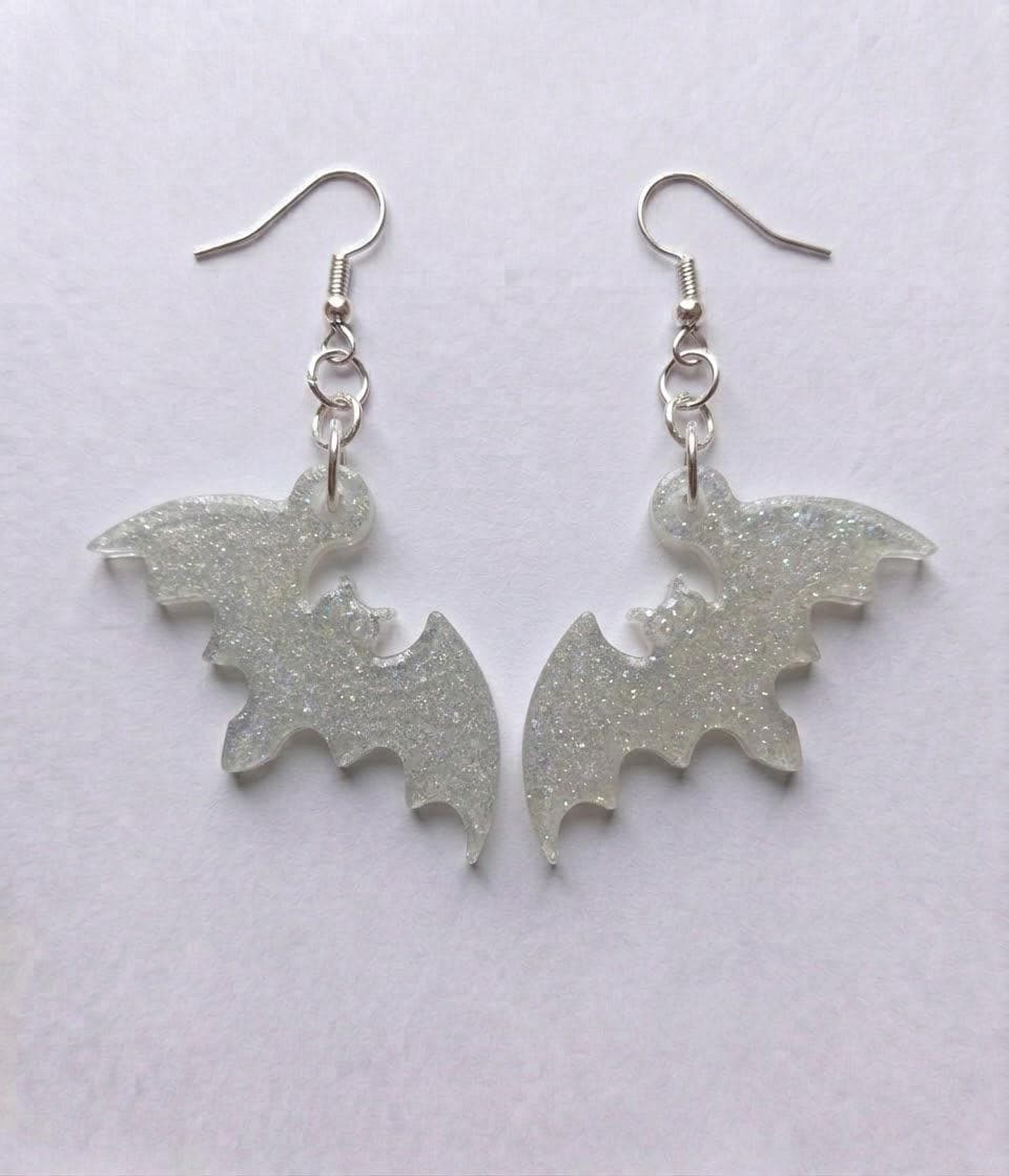 Handcrafted Epoxy Resin Bat Earrings - Gothic Wearable Art