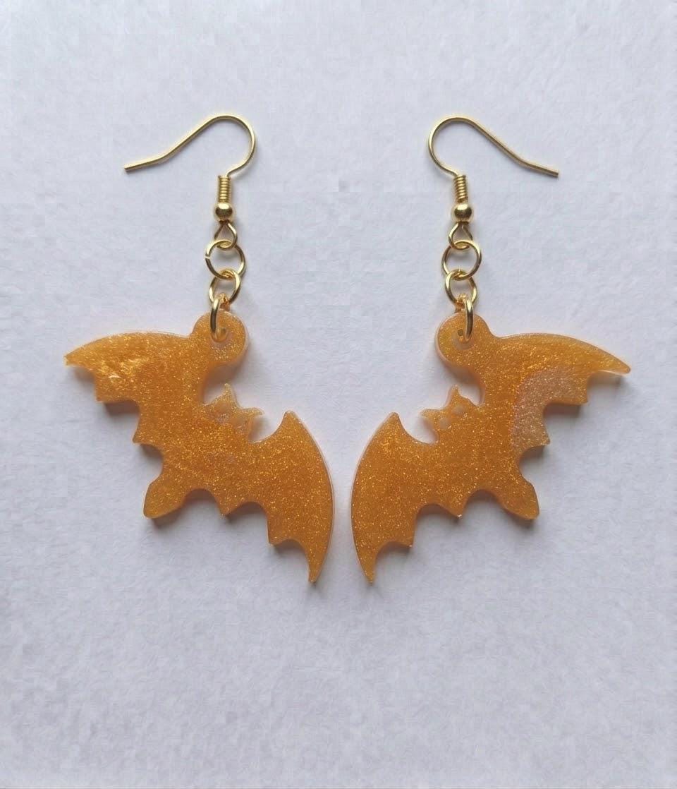 Handcrafted Epoxy Resin Bat Earrings - Gothic Wearable Art