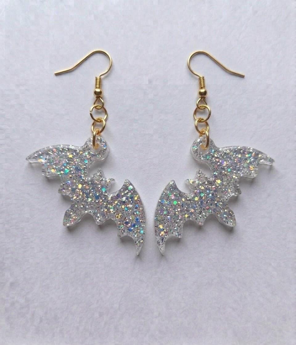 Handcrafted Epoxy Resin Bat Earrings - Gothic Wearable Art
