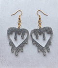 Handcrafted Epoxy Resin Melting Heart Earrings - Gothic Wearable Art