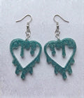 Handcrafted Epoxy Resin Melting Heart Earrings - Gothic Wearable Art