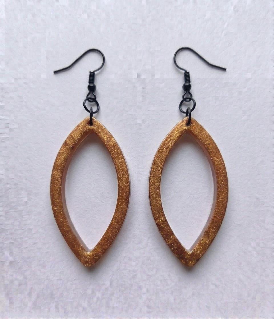 Handcrafted Epoxy Resin Marquis Geometric Earrings - Gothic Wearable Art