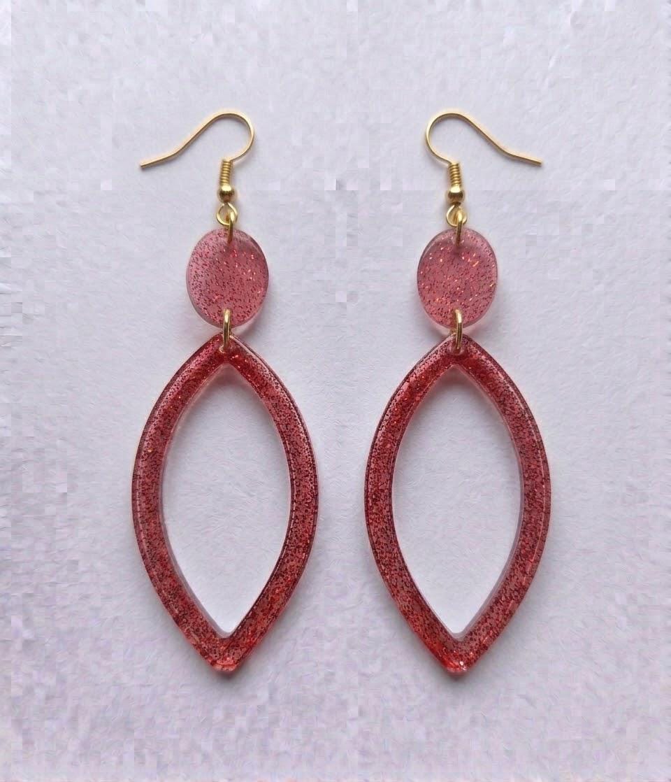 Handcrafted Epoxy Resin Marquis Geometric Earrings - Gothic Wearable Art